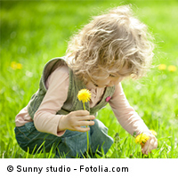 Kleines Kind pflückt Blumen